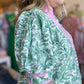"Gardens of Grace" Curvy Green Floral Top with Pink Trim