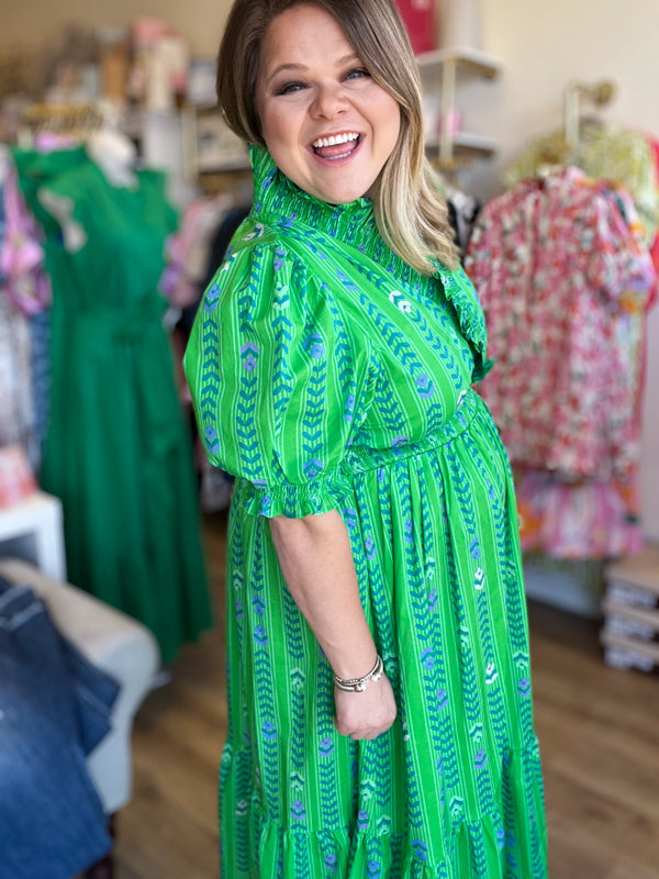 "Bloom Where You Are Planted" Curvy Green Vine Floral Maxi Dress