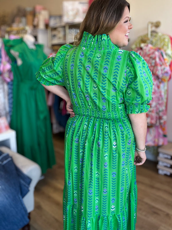 "Bloom Where You Are Planted" Curvy Green Vine Floral Maxi Dress
