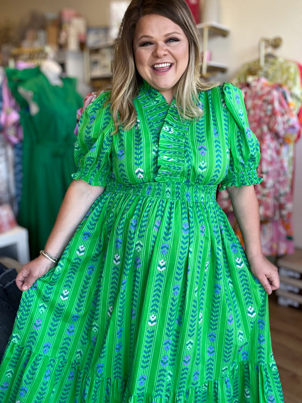 "Bloom Where You Are Planted" Curvy Green Vine Floral Maxi Dress