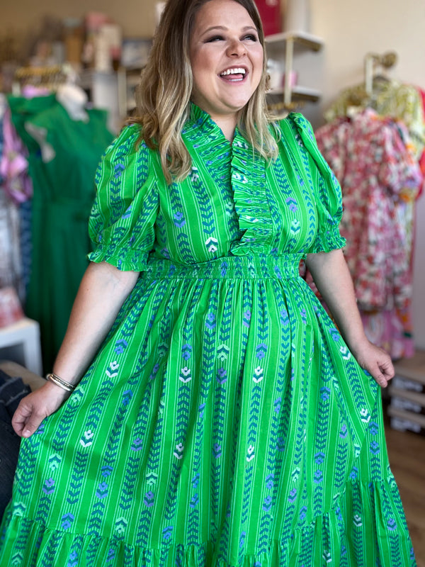 "Bloom Where You Are Planted" Curvy Green Vine Floral Maxi Dress