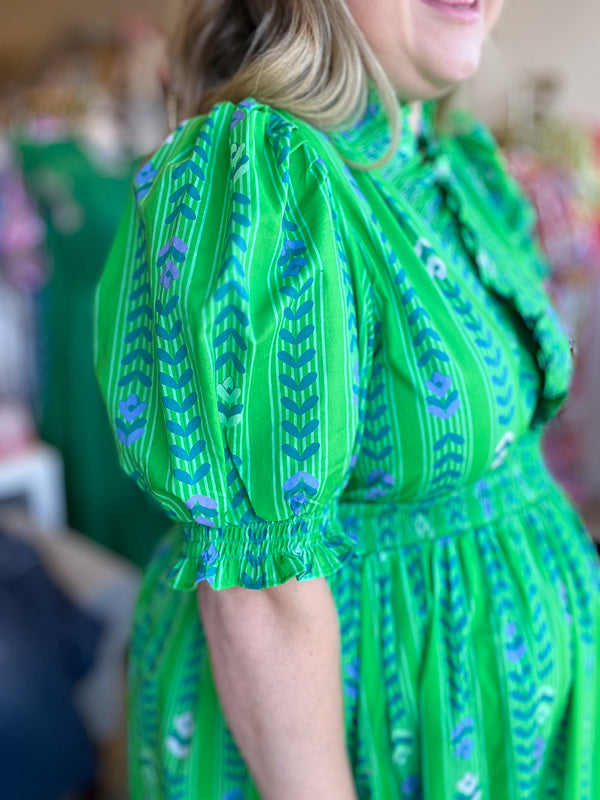 "Bloom Where You Are Planted" Curvy Green Vine Floral Maxi Dress