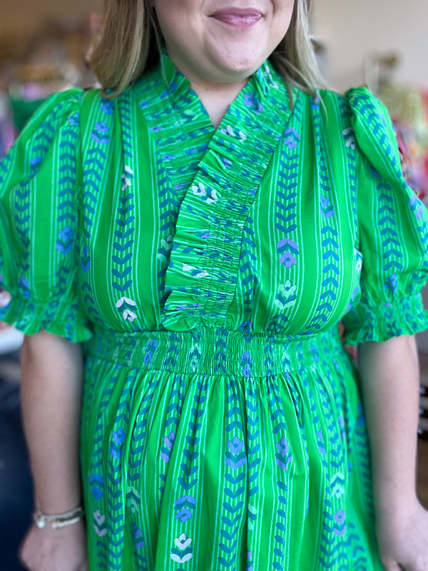 "Bloom Where You Are Planted" Curvy Green Vine Floral Maxi Dress