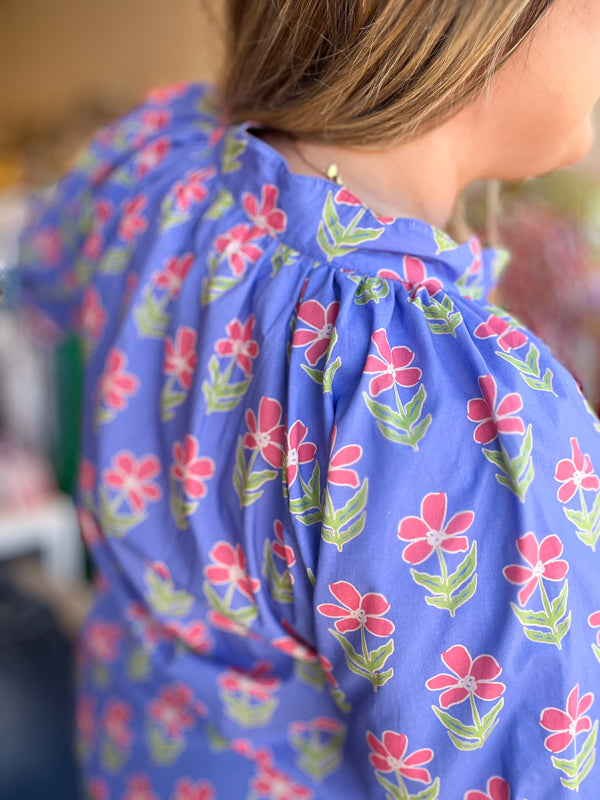 "Playful Periwinkles" Curvy Floral Top