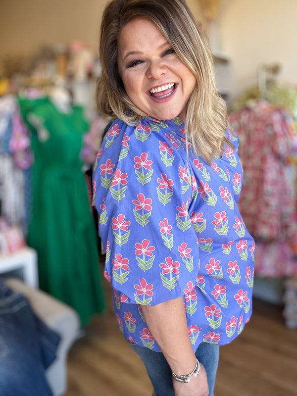 "Playful Periwinkles" Curvy Floral Top