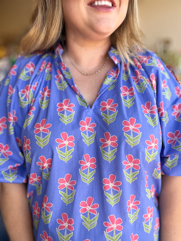 "Playful Periwinkles" Curvy Floral Top