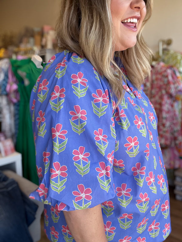 "Playful Periwinkles" Curvy Floral Top