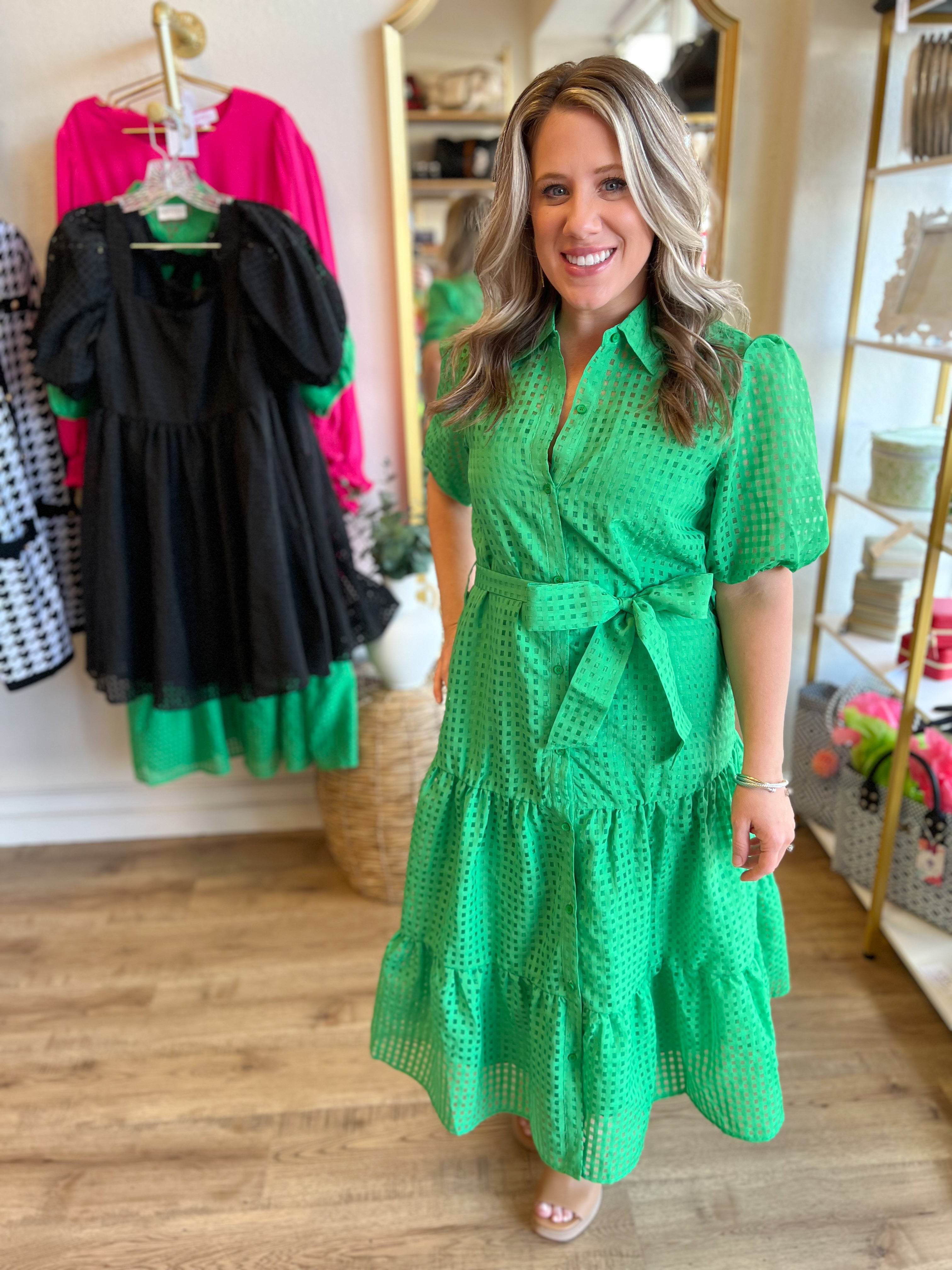 Dreaming of Spring Green Organza Midi Dress