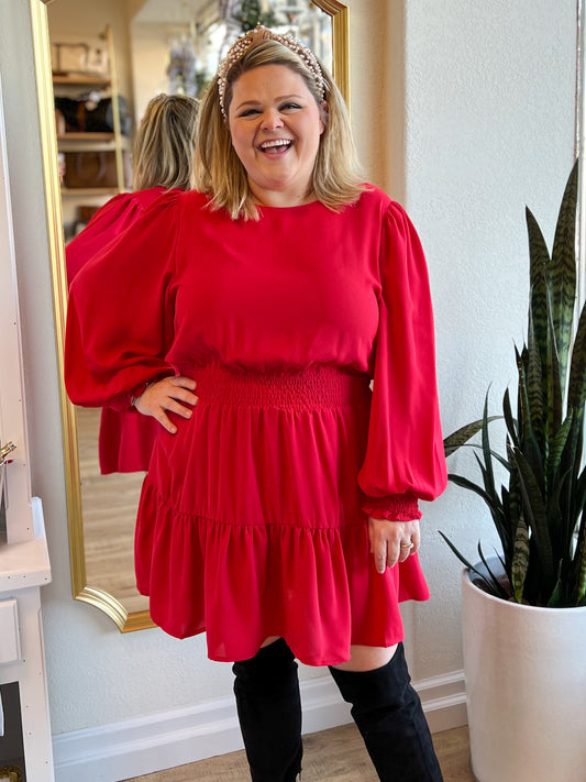 "Hot Date" Red Smocked Dress
