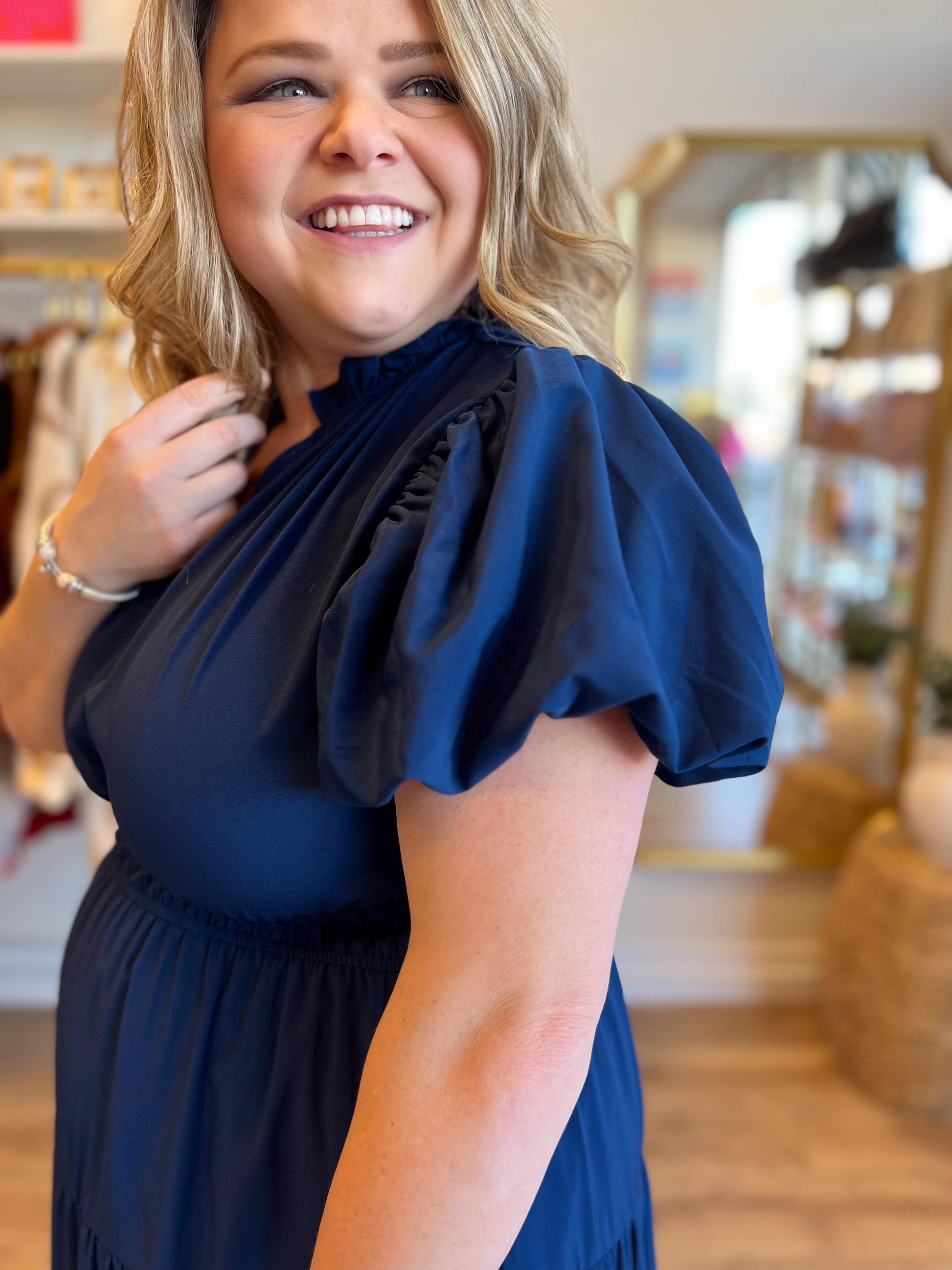 navy layered dress Dark Navy One Shoulder Layers Floral Long Prom Dress with Slit Dark Navy / US 8