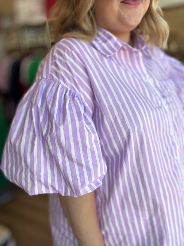 "Classy + Sassy" Plus-Size Lavender Stripe Top