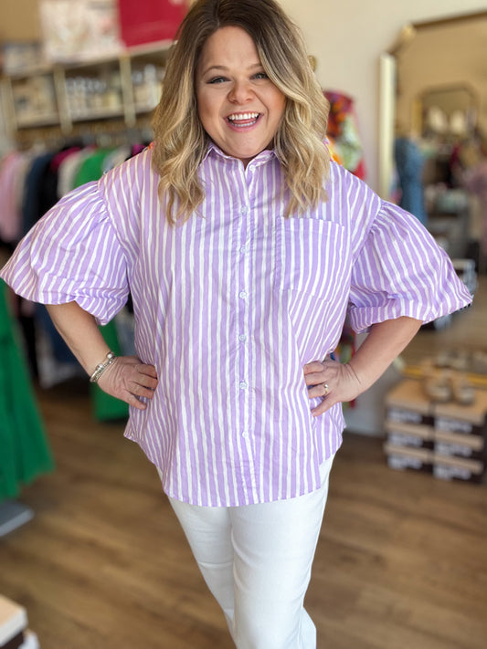 "Classy + Sassy" Plus-Size Lavender Stripe Top