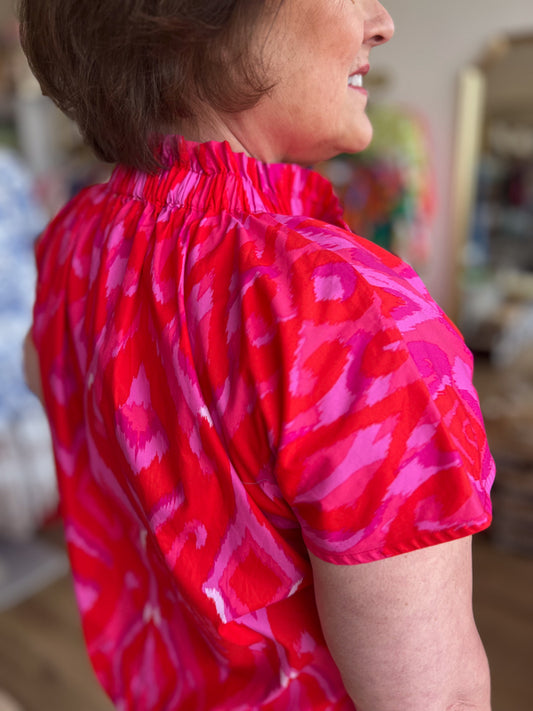 "Colorful Craze" Plus-Size Ikat Mock Neck Top