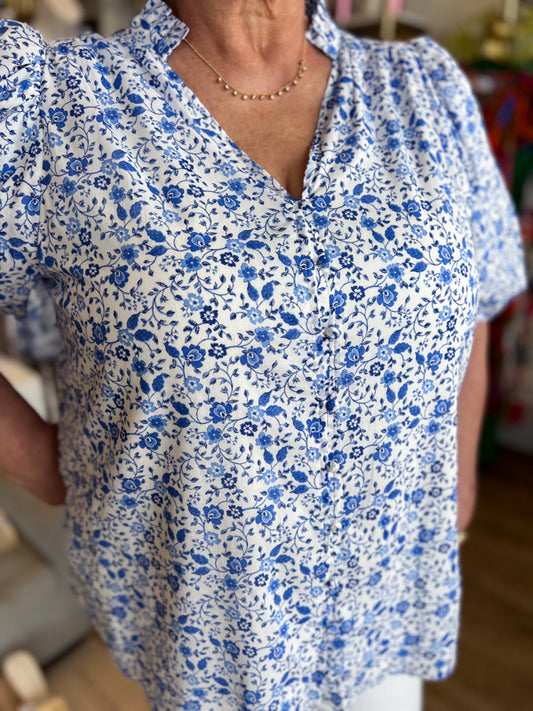 "Delicate Daisies" Plus-Size Dainty Blue Floral Top