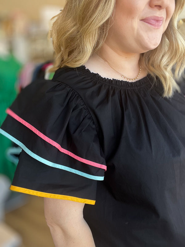 RESTOCKED! "Frilly Fiesta" Plus-Size Black Ruffle Top