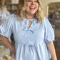 "Nothing But Blue Skies" Curvy Baby Blue Bow-Tie Top
