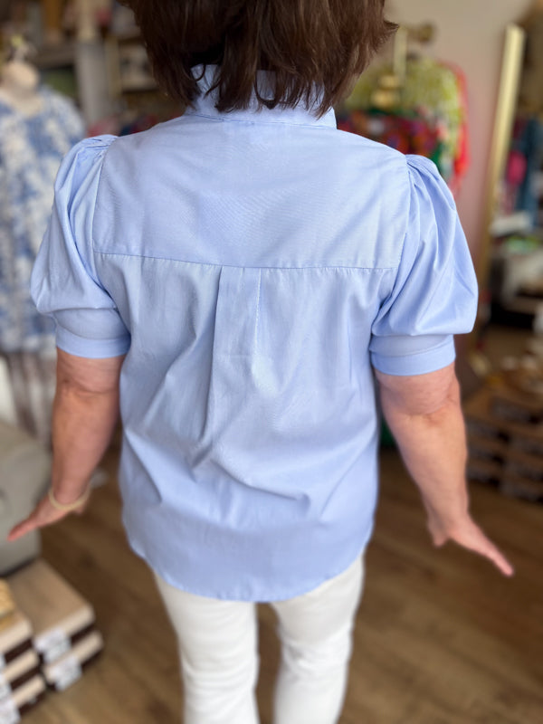 "Preppy in Pinstripes" Plus-Size Pinstripe Button Down Top