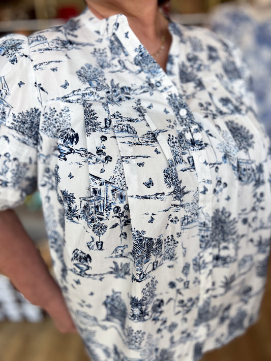 "Southern Belle" Plus-Size Toile Button Down Top
