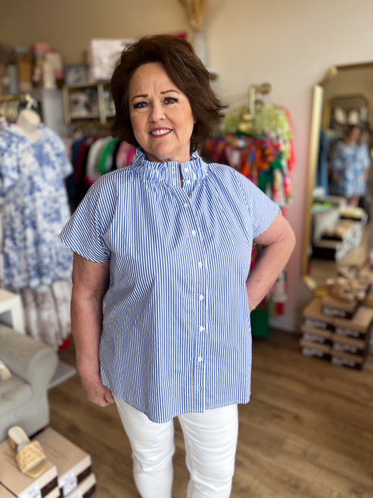 "Stylish Stripes" Plus-Size Striped Mock Neck Top