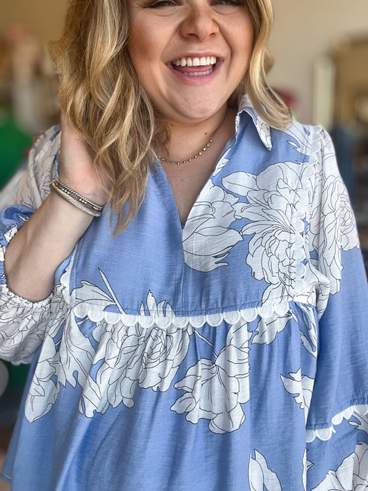 "Sweet Magnolia" Curvy Light Blue Blouse