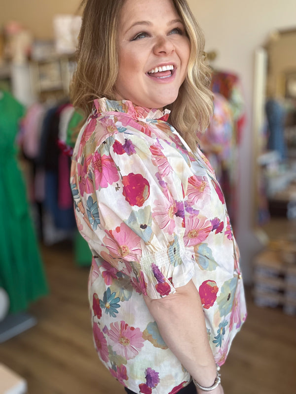 RESTOCKED! "Vintage Violets" Curvy Floral Top