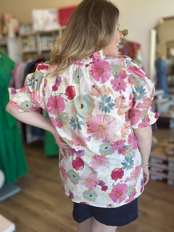 RESTOCKED! "Vintage Violets" Curvy Floral Top