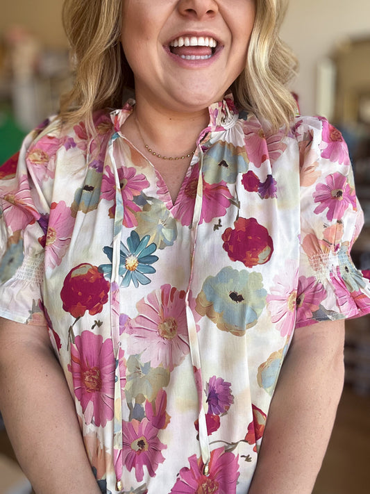 RESTOCKED! "Vintage Violets" Curvy Floral Top