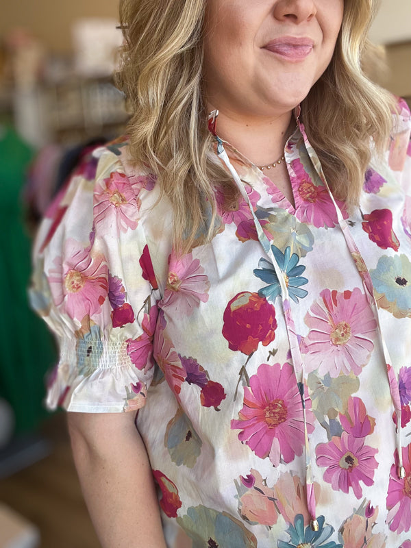 RESTOCKED! "Vintage Violets" Curvy Floral Top
