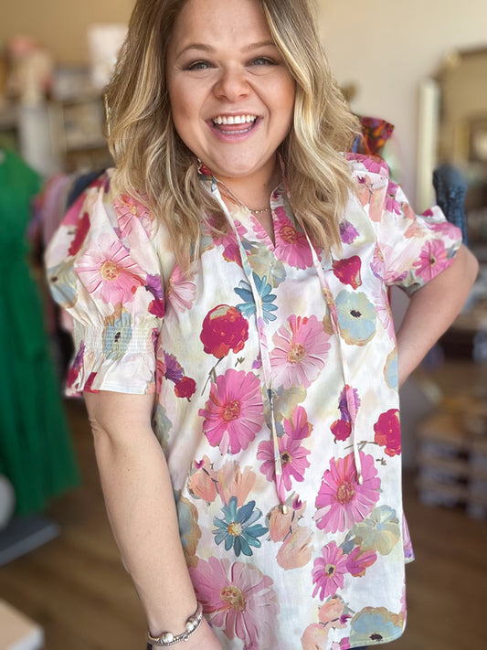 RESTOCKED! "Vintage Violets" Curvy Floral Top
