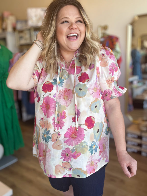 RESTOCKED! "Vintage Violets" Curvy Floral Top