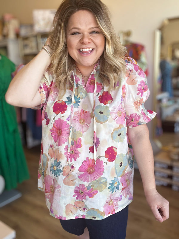 RESTOCKED! "Vintage Violets" Curvy Floral Top