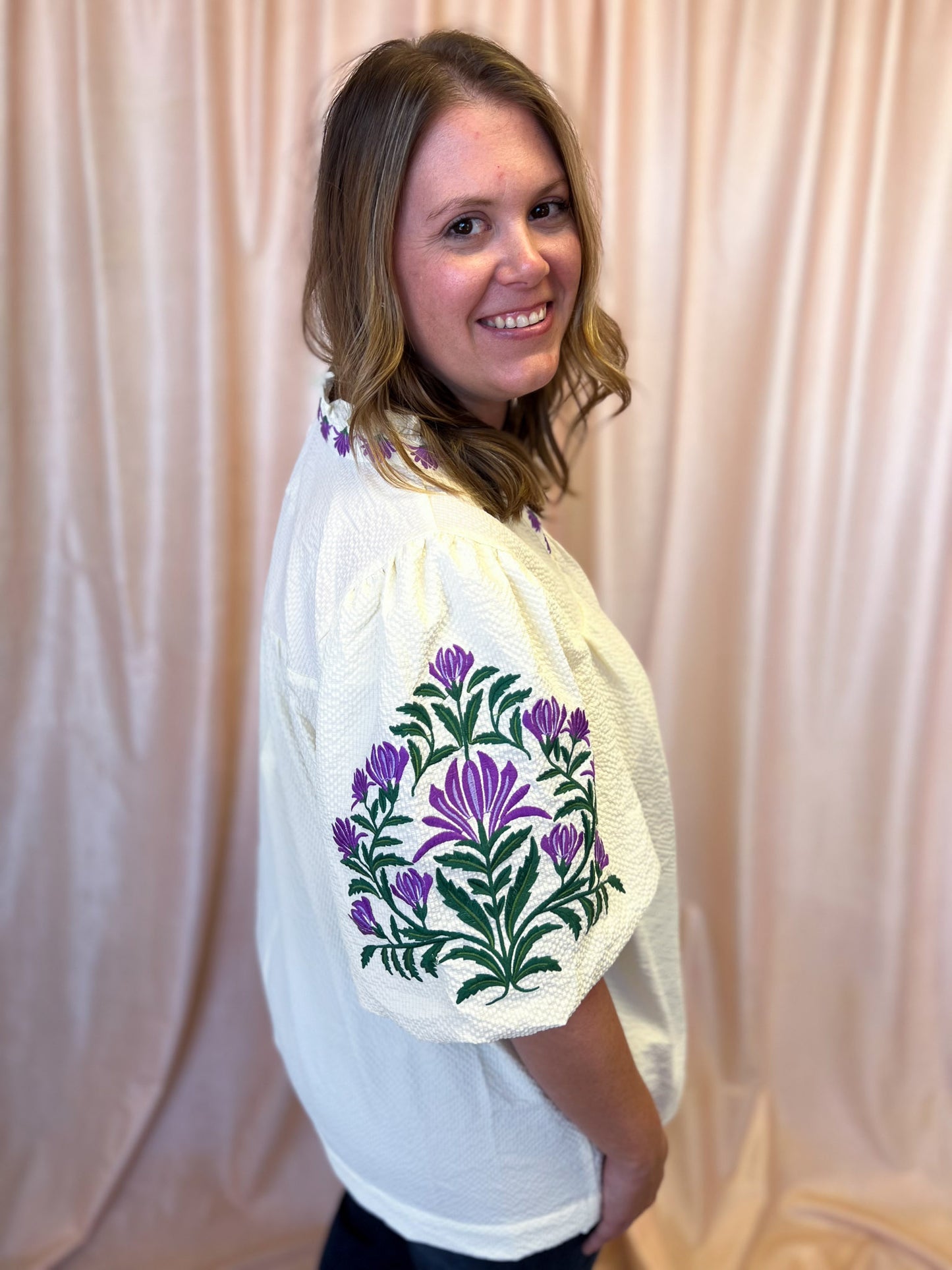 A Midsummer Night’s Dream Curvy Cream Embroidered Top
