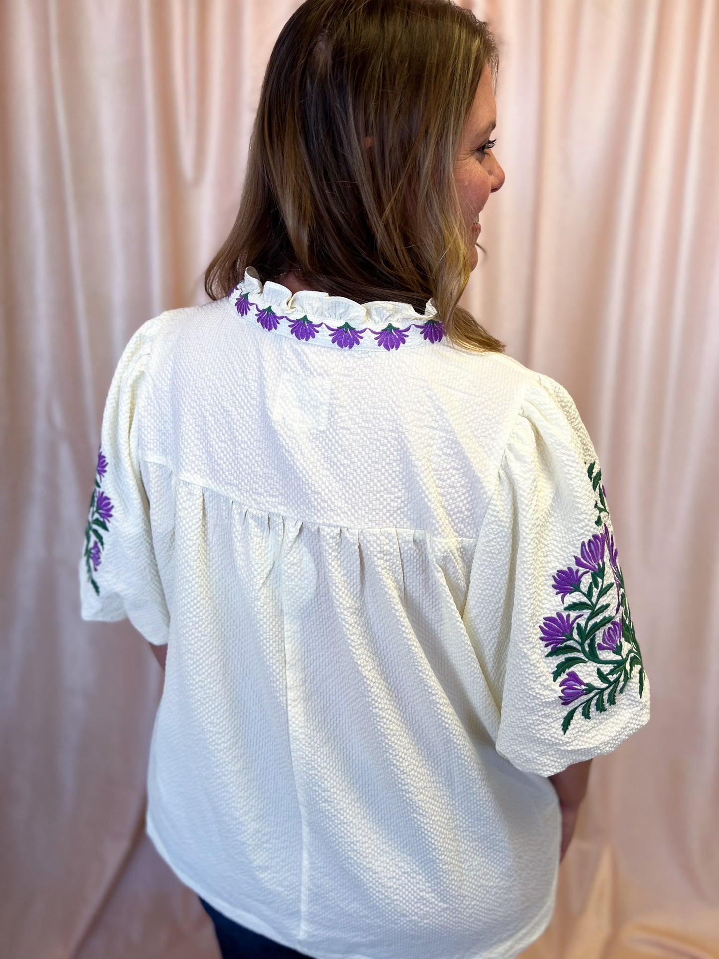 A Midsummer Night’s Dream Curvy Cream Embroidered Top