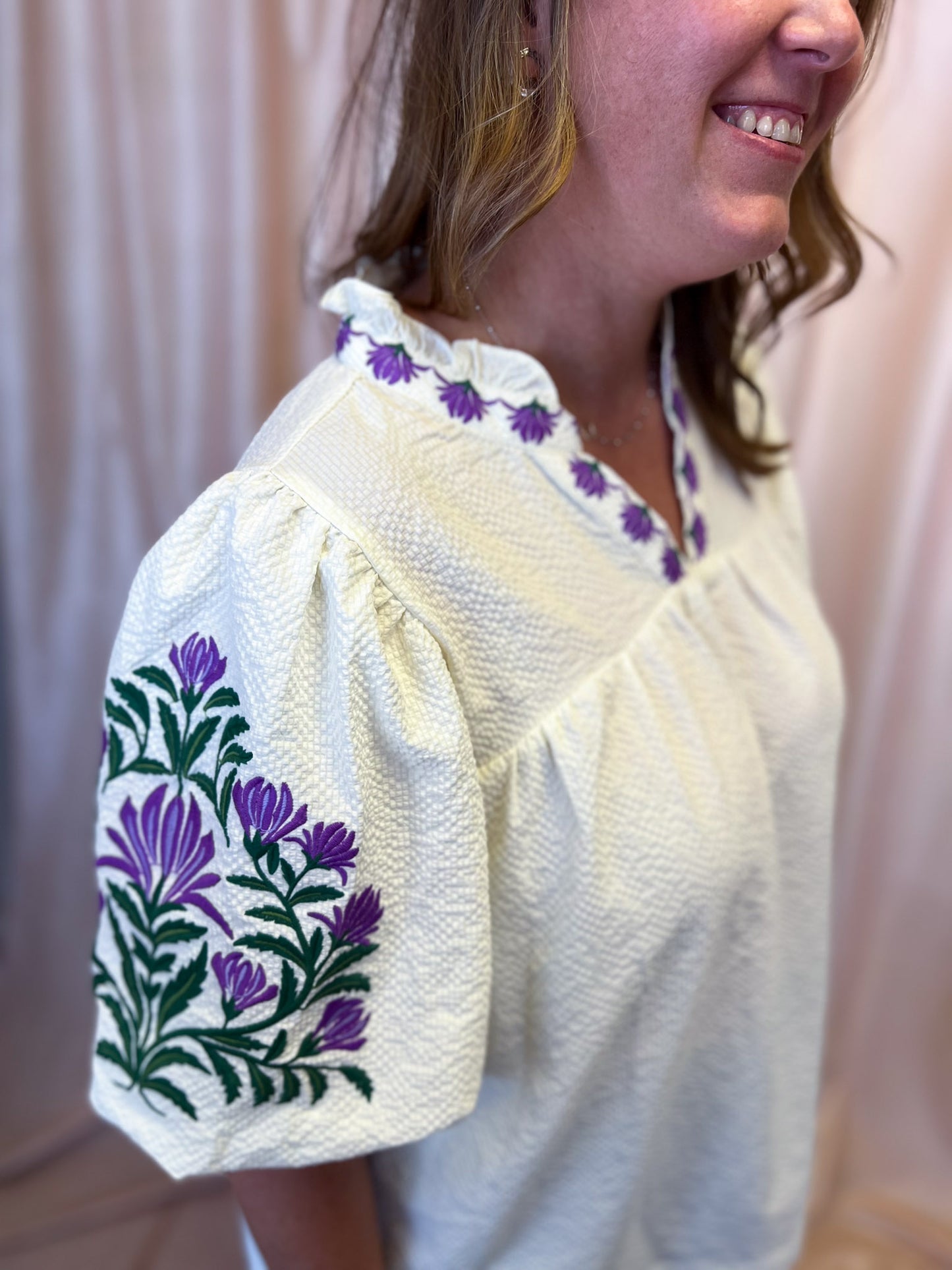A Midsummer Night’s Dream Curvy Cream Embroidered Top