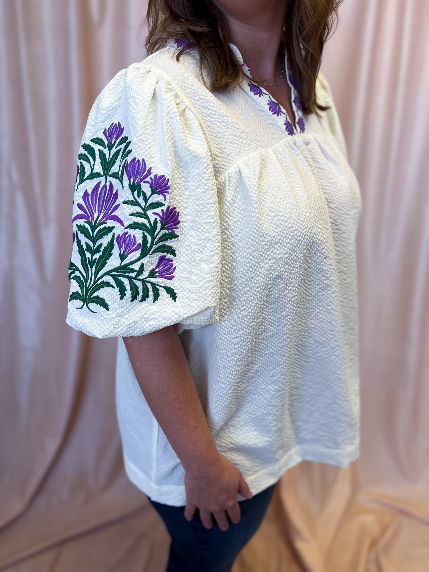 A Midsummer Night’s Dream Curvy Cream Embroidered Top