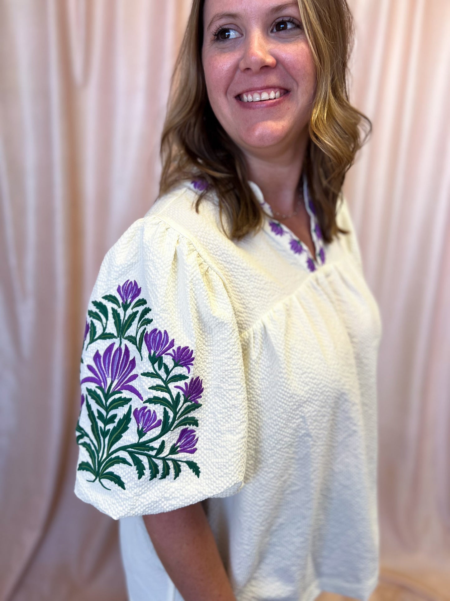 A Midsummer Night’s Dream Curvy Cream Embroidered Top