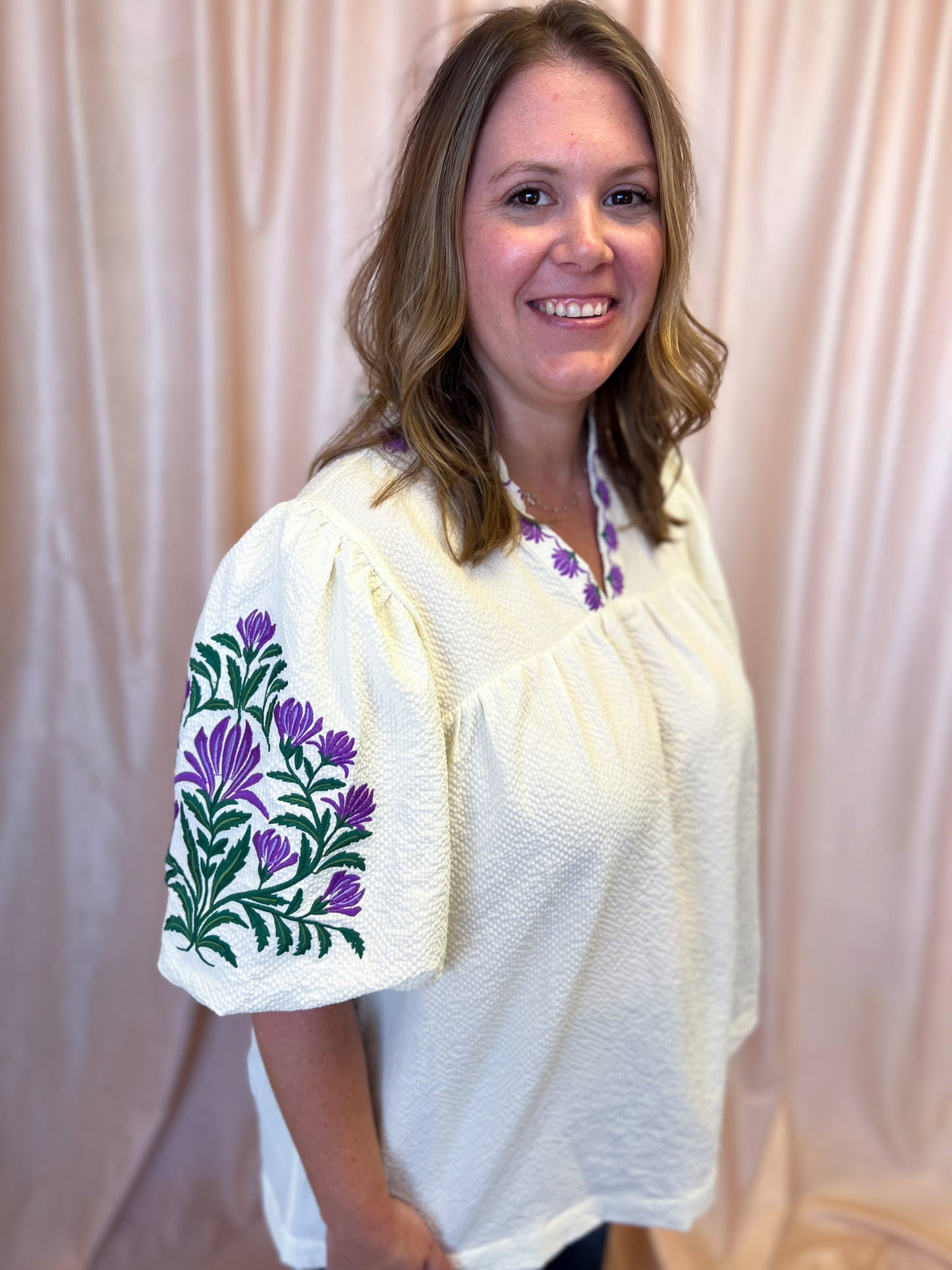 A Midsummer Night’s Dream Curvy Cream Embroidered Top