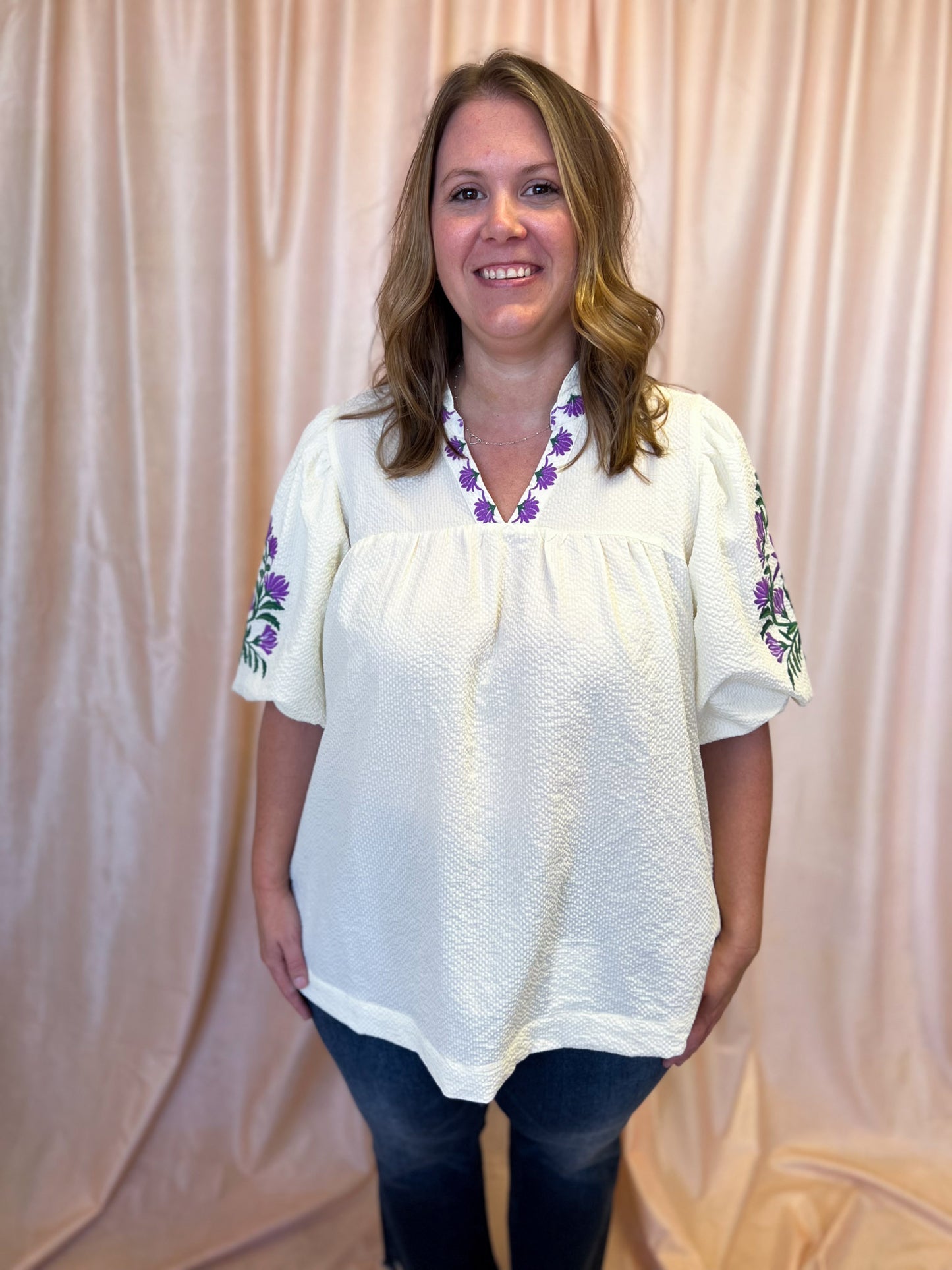 A Midsummer Night’s Dream Curvy Cream Embroidered Top