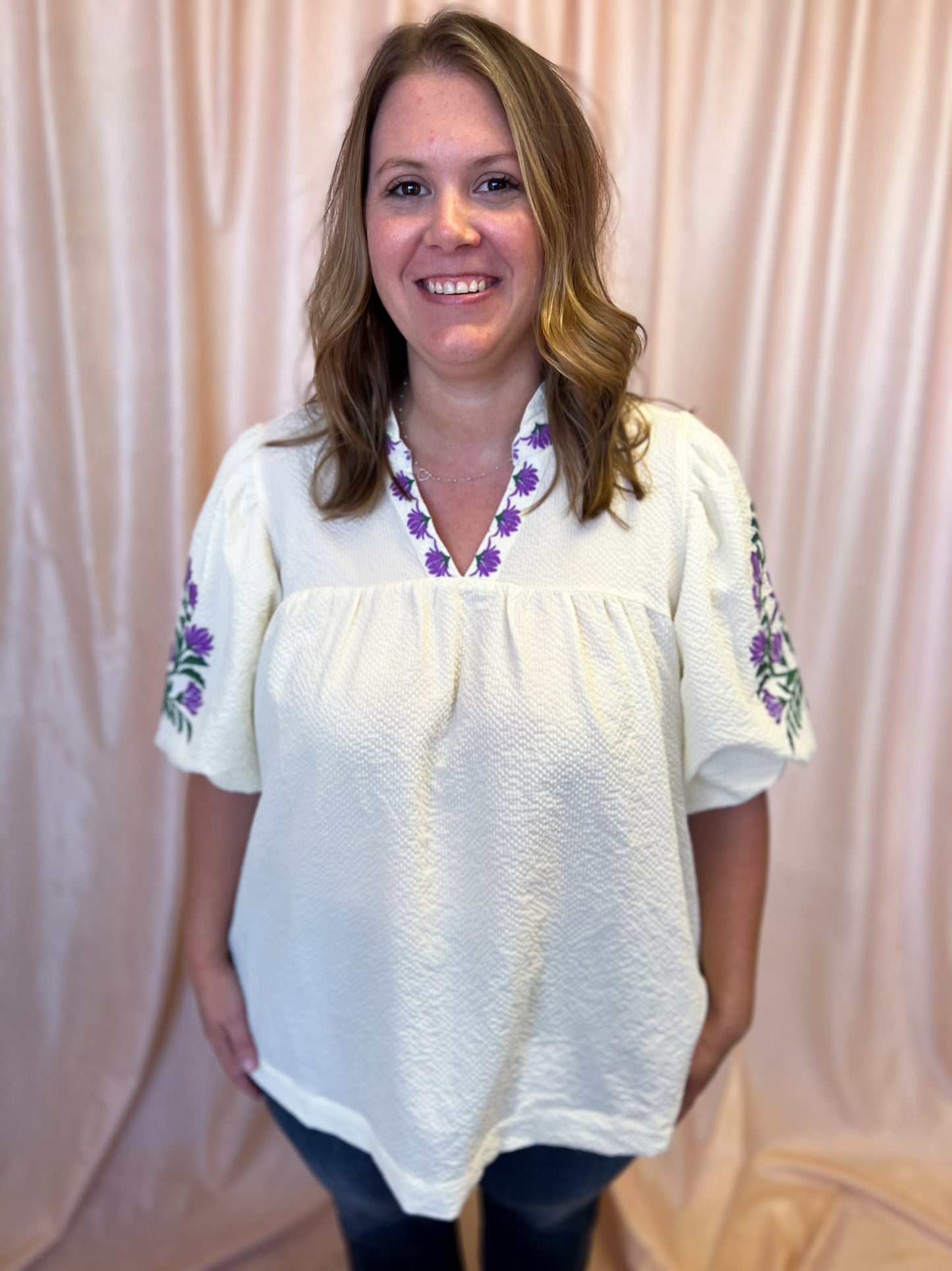 A Midsummer Night’s Dream Curvy Cream Embroidered Top