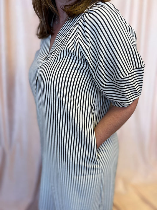 A New Season Black & White Stripe Midi Dress