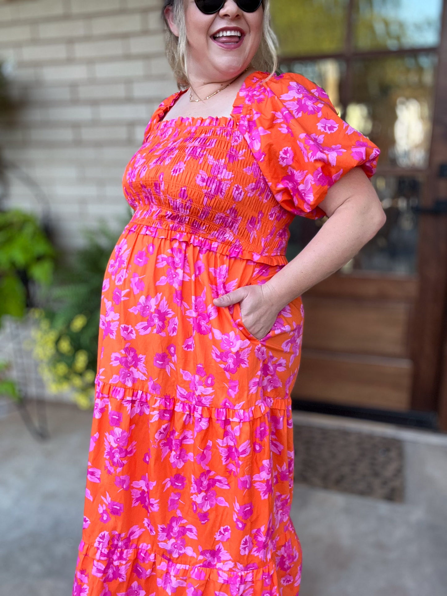 Bellini & Brunch Plus-Size Floral Smocked Maxi Dress