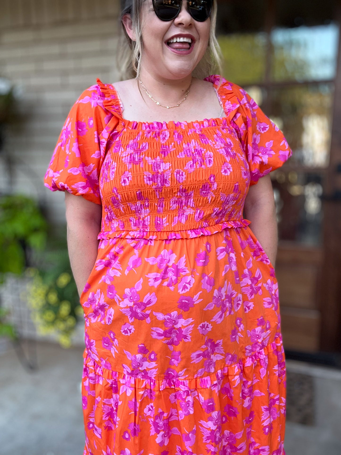 Bellini & Brunch Plus-Size Floral Smocked Maxi Dress