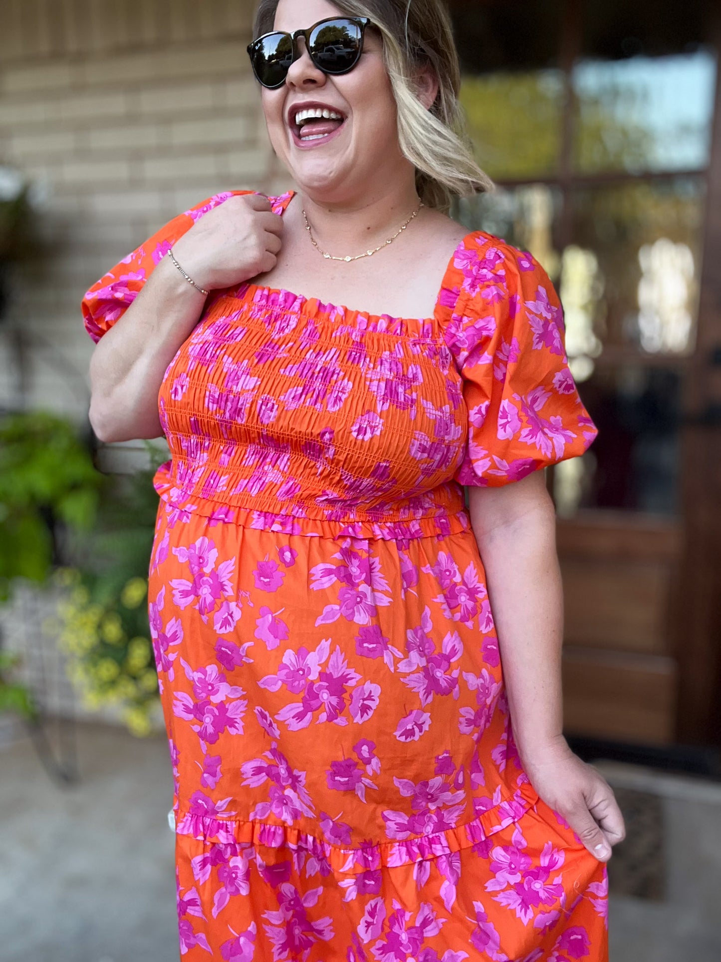 Bellini & Brunch Plus-Size Floral Smocked Maxi Dress