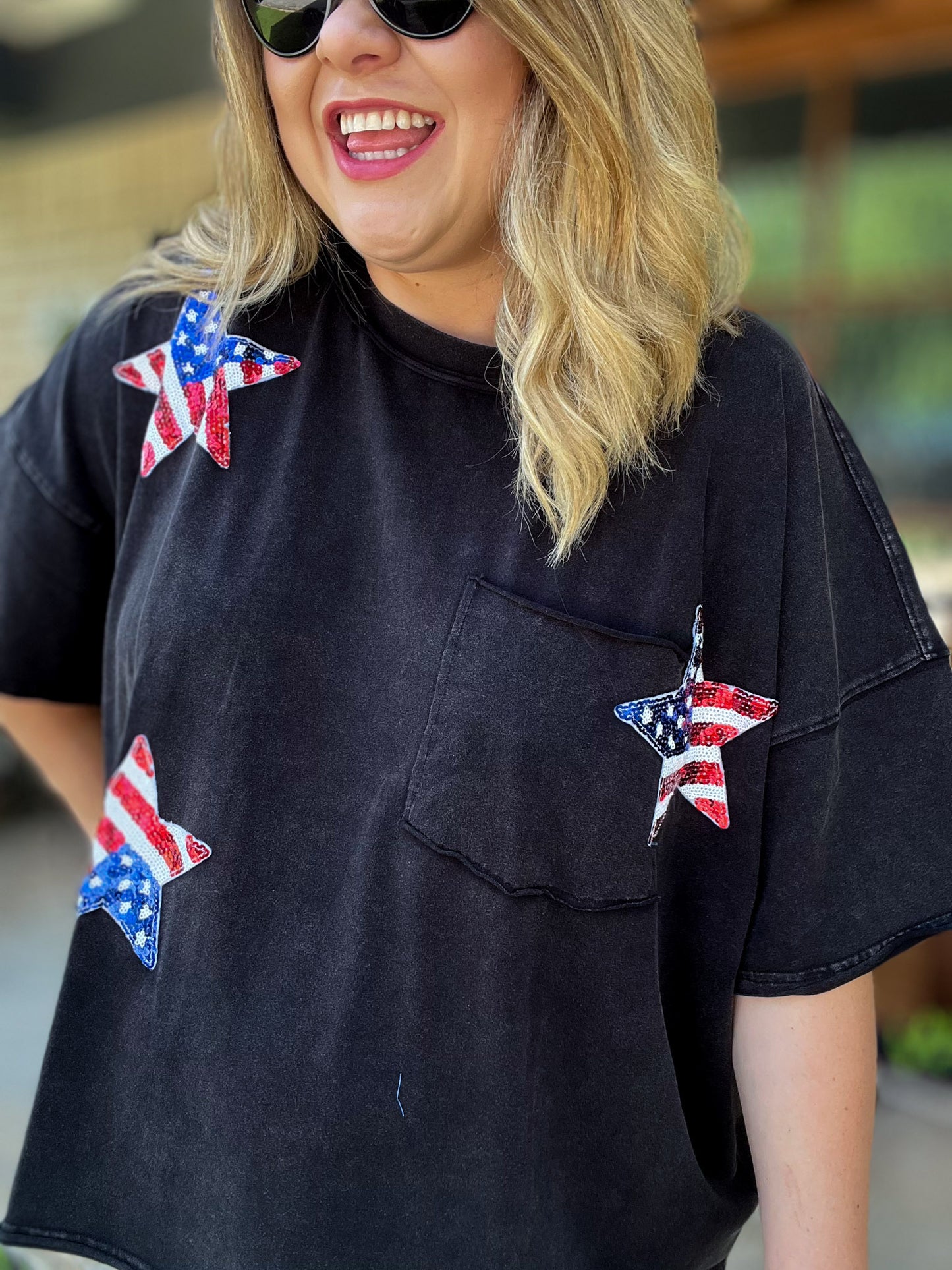 Boom, Pop, Sparkle Plus-Size Black Sequin Star Top - FINAL SALE