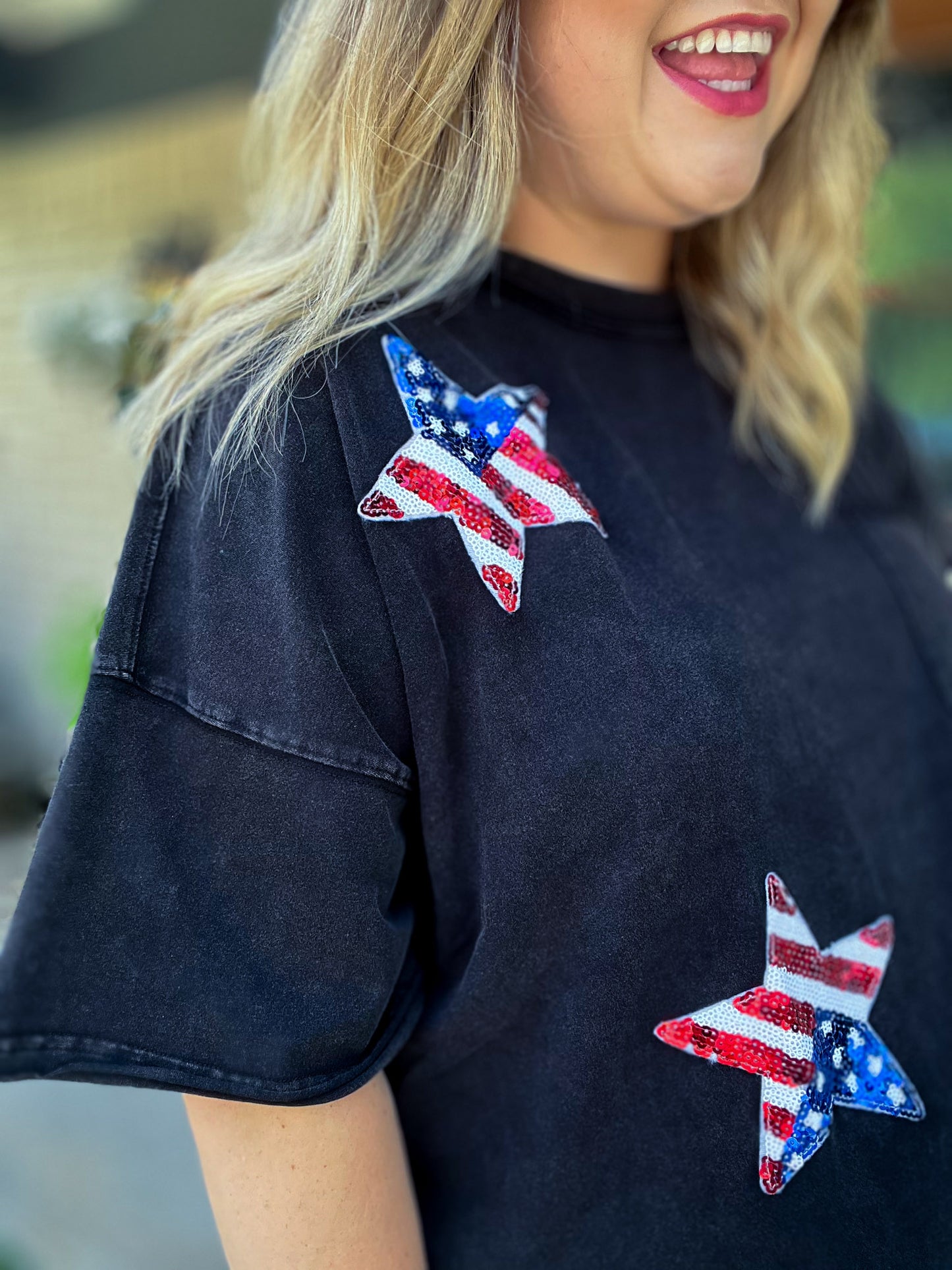 Boom, Pop, Sparkle Plus-Size Black Sequin Star Top - FINAL SALE