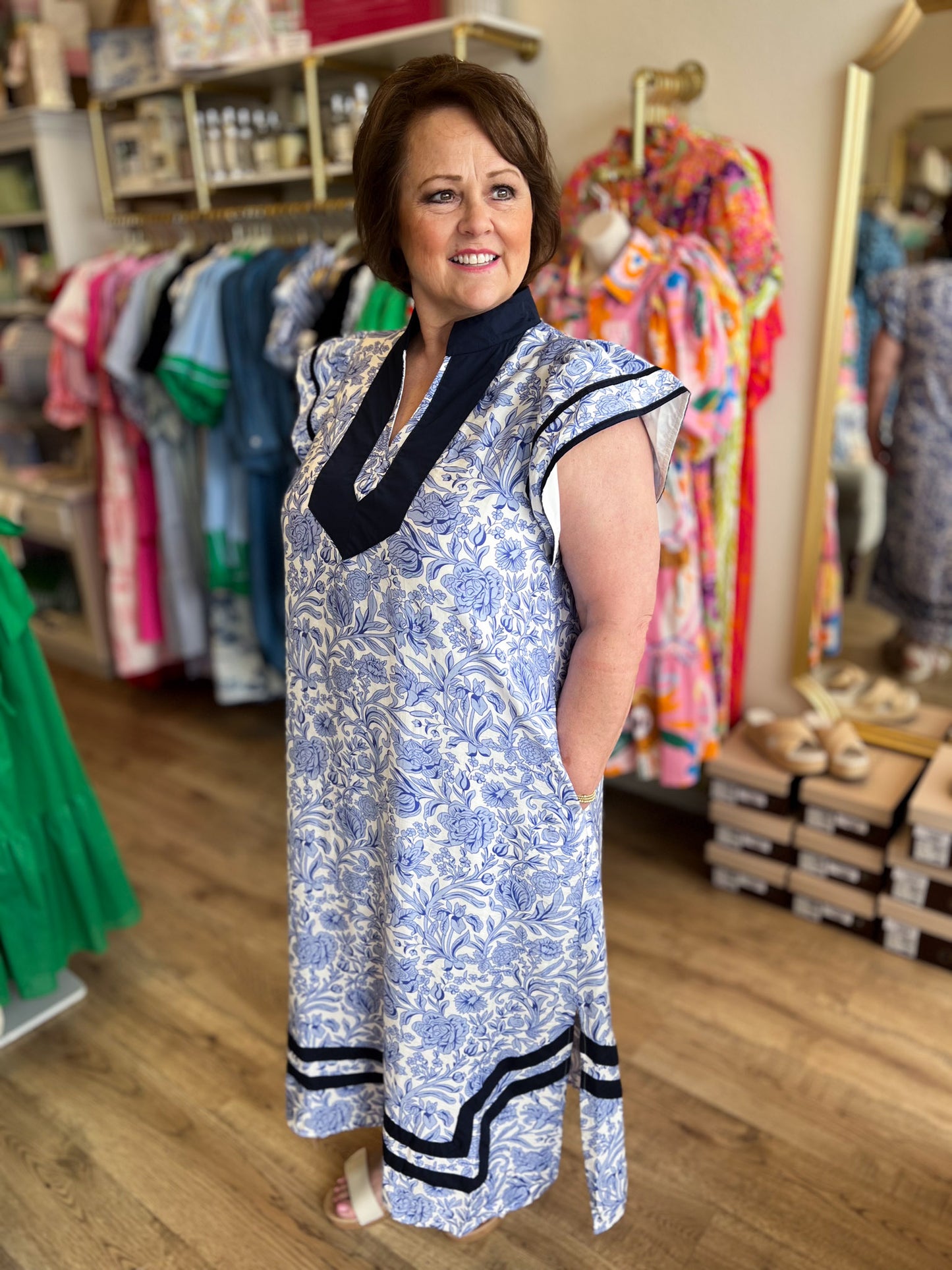 Coast to Coast Curvy Blue & White Floral Dress