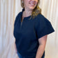 Everyday Effortless Plus-Size Navy Textured Half Zip Top