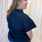 Everyday Effortless Plus-Size Navy Textured Half Zip Top