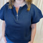 Everyday Effortless Plus-Size Navy Textured Half Zip Top
