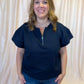 Everyday Effortless Plus-Size Navy Textured Half Zip Top